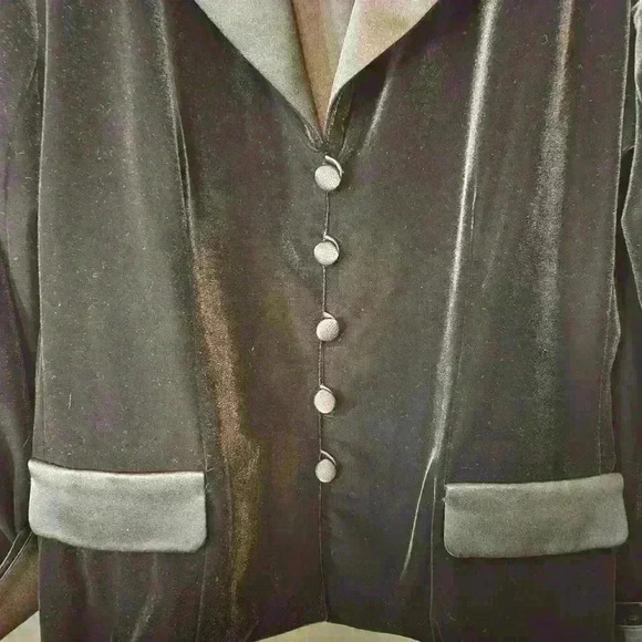 Vintage 90s Y2K  Jeanne Alexander Luxe Velvet and Satin Black Jacket Size XL - Picture 3 of 4